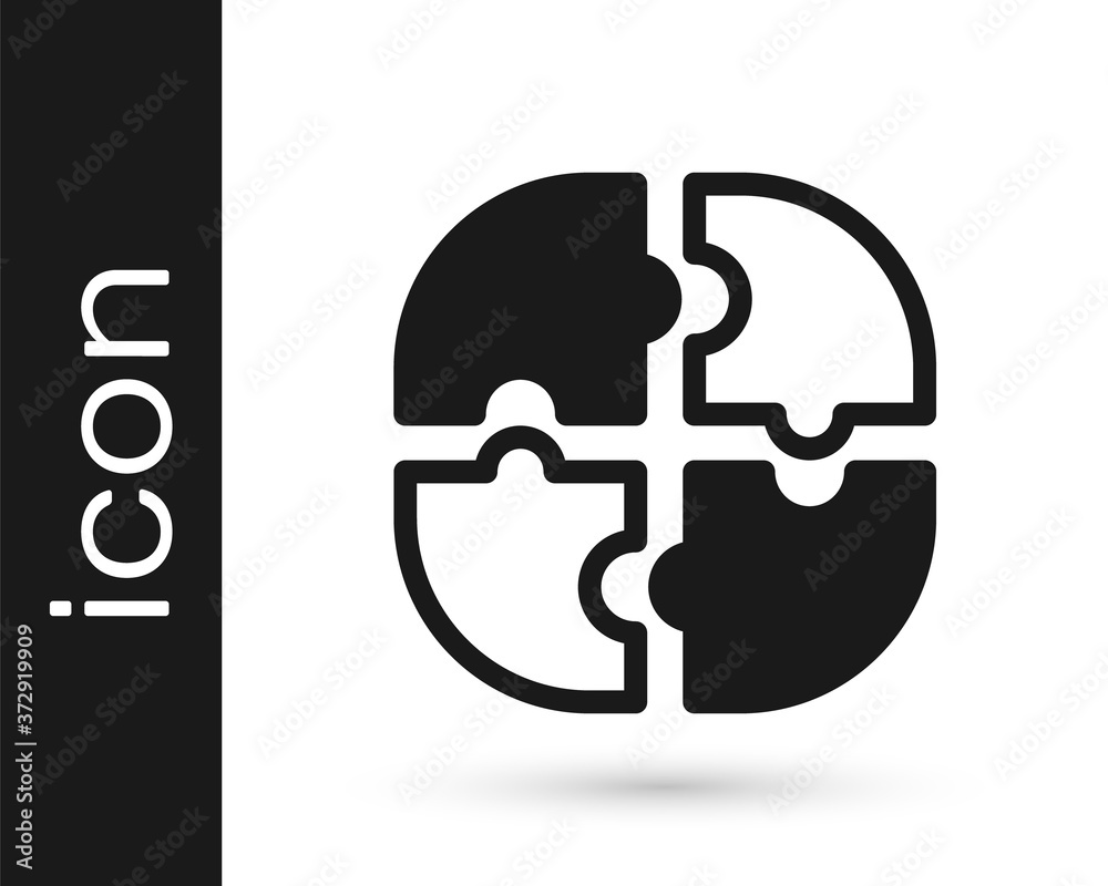Black Piece of puzzle icon isolated on white background. Business, marketing, finance, template, layout, infographics, internet concept. Vector illustration