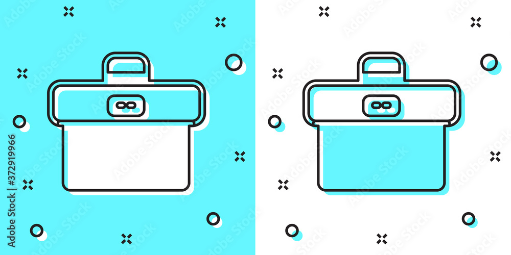 Black line Briefcase icon isolated on green and white background. Business case sign. Business portfolio. Random dynamic shapes. Vector. Black line Briefcase icon isolated on green and white background. Business case sign. Business portfolio. Random dynamic shapes. Vector.