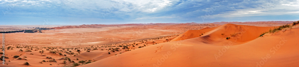 Obraz premium Evening light and breaking clouds over the Namib desert