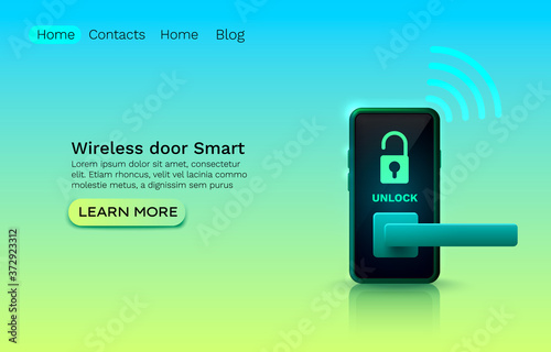 Wireless door smart protection, device application key, Web site innovation. Vector