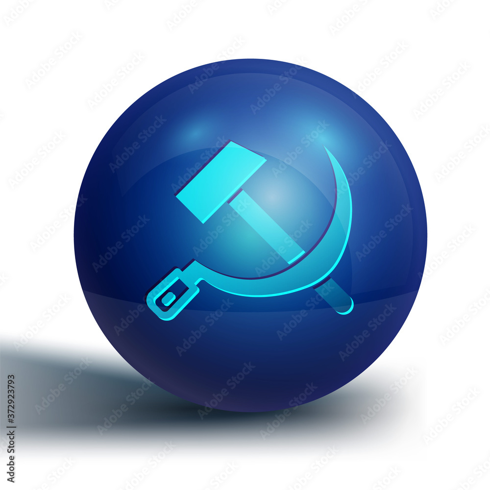 Blue Hammer and sickle USSR icon isolated on white background. Symbol Soviet Union. Blue circle button. Vector. Blue Hammer and sickle USSR icon isolated on white background. Symbol Soviet Union. Blue circle button. Vector.