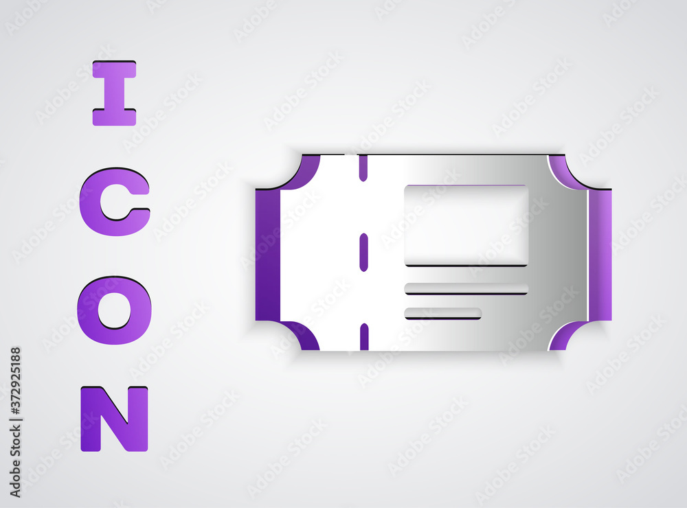 Paper cut Museum ticket icon isolated on grey background. History museum ticket coupon event admit exhibition excursion. Paper art style. Vector. Paper cut Museum ticket icon isolated on grey background. History museum ticket coupon event admit exhibition excursion. Paper art style. Vector.