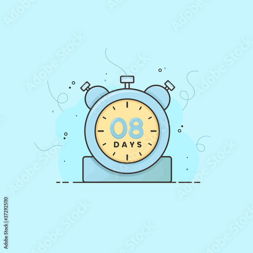 8 days announcement clock, timer vector time symbol. 8 days vector icon flat illustration.