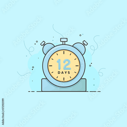 12 days announcement clock, timer vector time symbol. 12 days vector icon flat illustration.