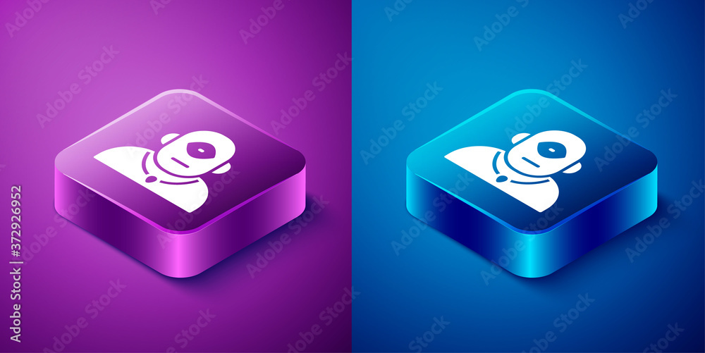 Isometric Cyclops icon isolated on blue and purple background. Square button. Vector. Isometric Cyclops icon isolated on blue and purple background. Square button. Vector.