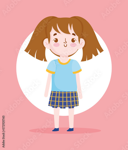 cartoon character little girl with pony tails pupil school uniform