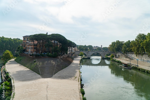 view of the river Tiber, trees, ancient palaces, monuments of ancient Rome, Italy photo