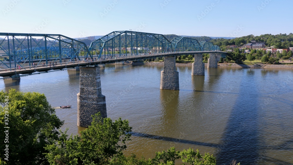 Chattanooga, Tennessee, United States. The Walnut Street Bridge viewed from the southeast.