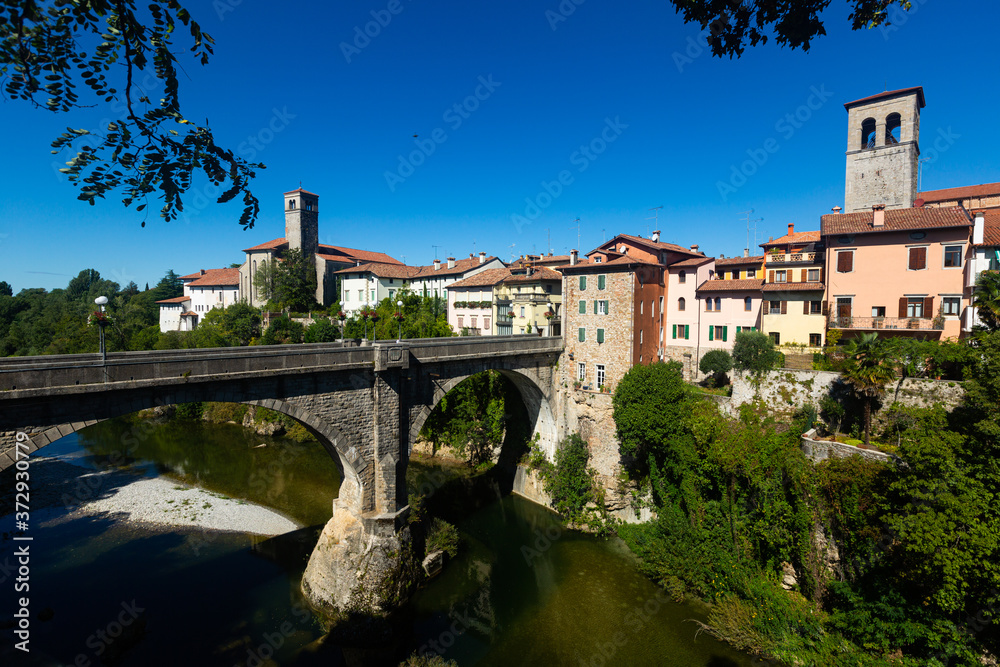 Cividale del Friuli and the Devils Bridge on the Natisone river. Italy. High quality photo