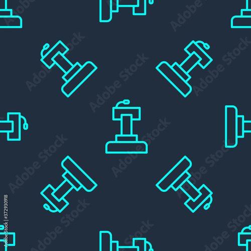 Green line Stage stand or debate podium rostrum icon isolated seamless pattern on blue background. Conference speech tribune. Vector.
