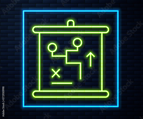 Glowing neon line Planning strategy concept icon isolated on brick wall background. Cup formation and tactic. Vector.