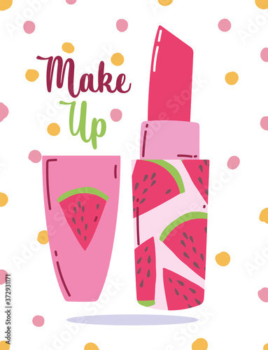 watermelon lipstick cosmetic makeup dotted background