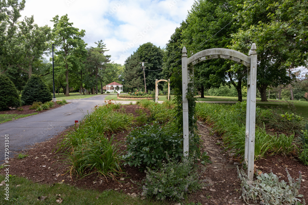 Arched Trellises and Plants in a Beautiful Garden at Dellwood Park in Lockport Illinois during the Summer