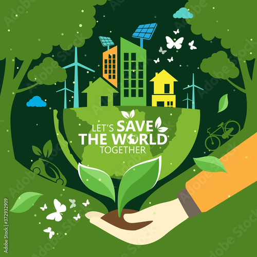 Ecology.Green cities help the world with eco-friendly concept ideas.vector illustration