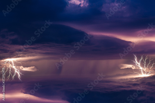 Thunderstorms are massive clouds with thunder and lightning discharges in the sky © Ok