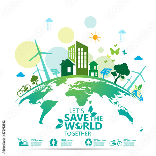 Ecology.Green cities help the world with eco-friendly concept ideas.vector illustration