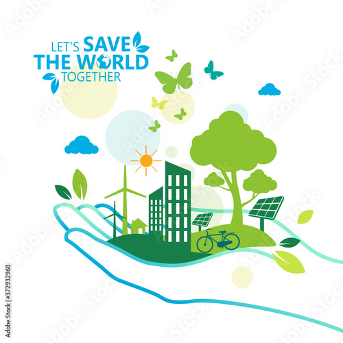 Ecology.Green cities help the world with eco-friendly concept ideas.vector illustration
