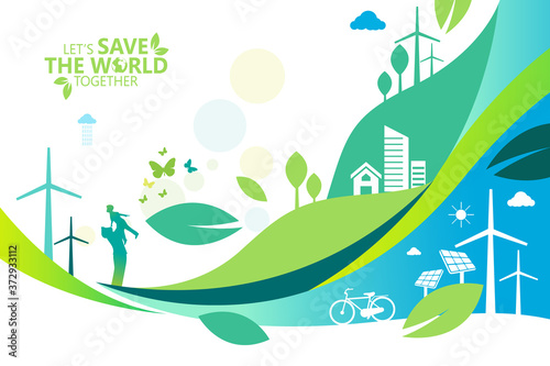 Ecology.Green cities help the world with eco-friendly concept ideas.vector illustration