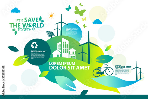 Ecology.Green cities help the world with eco-friendly concept ideas.vector illustration