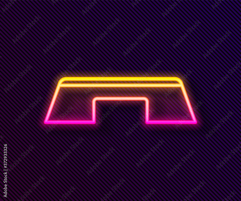 Glowing neon line Step platform icon isolated on black background. Vector. Glowing neon line Step platform icon isolated on black background. Vector.