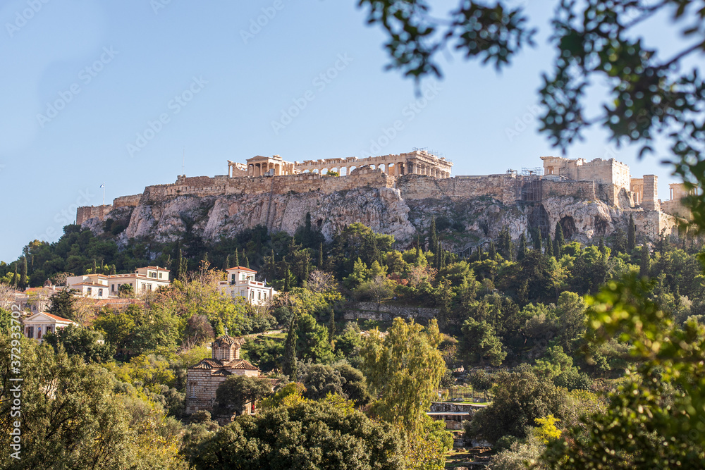 view from the top of the hill of acropolis