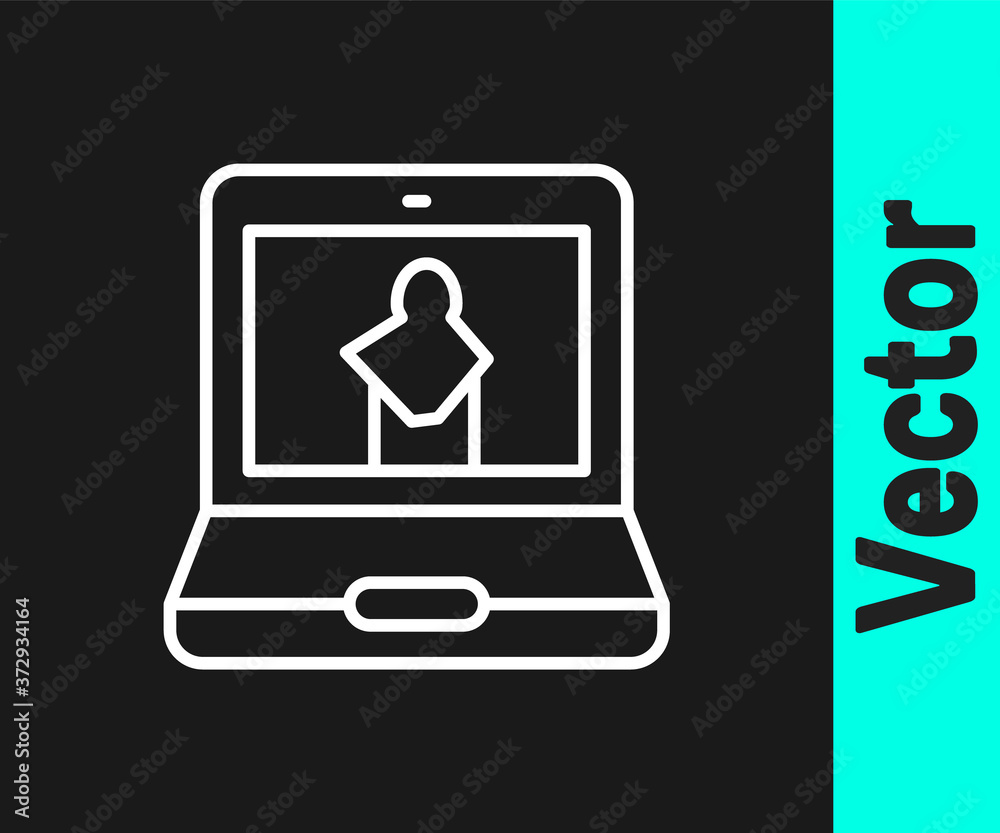 White line Online museum icon isolated on black background. Museum gallery. Vector. White line Online museum icon isolated on black background. Museum gallery. Vector.
