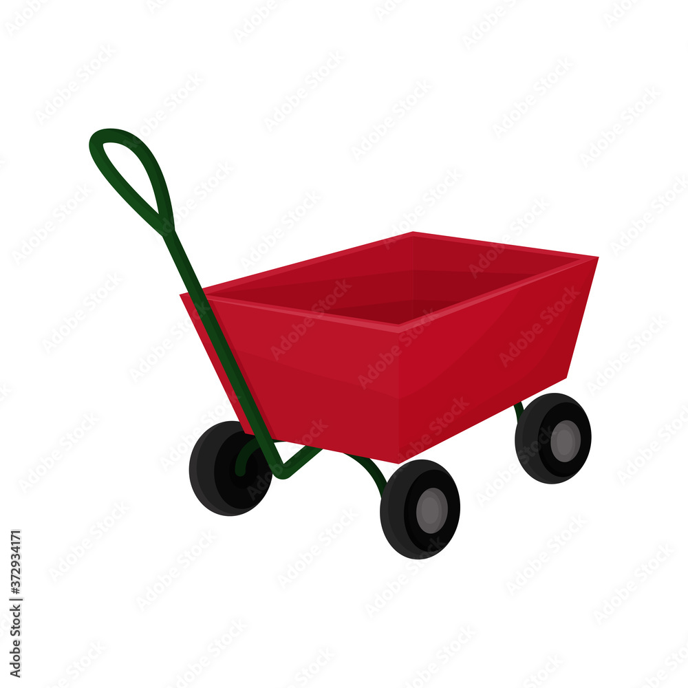 Vector illustration of a red cart for the garden in a cartoon style top and side view. Design a children's toy or for gardening, harvesting, planting seedlings Vector illustration of a red cart for the garden in a cartoon style top and side view. Design a children's toy or for gardening, harvesting, planting seedlings