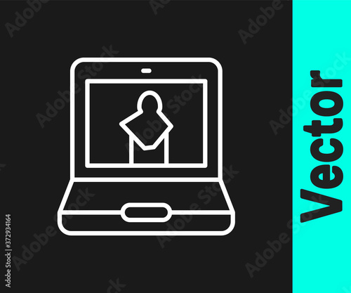 White line Online museum icon isolated on black background. Museum gallery. Vector.