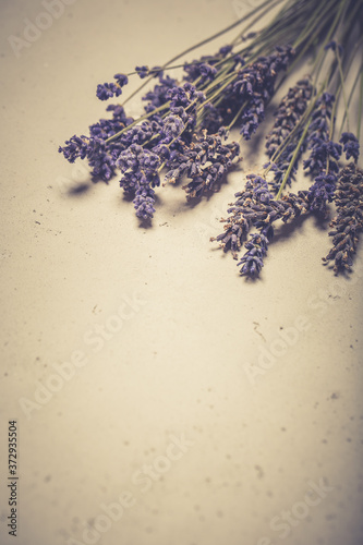 Bunch of lavender on wooden table. Vintage style