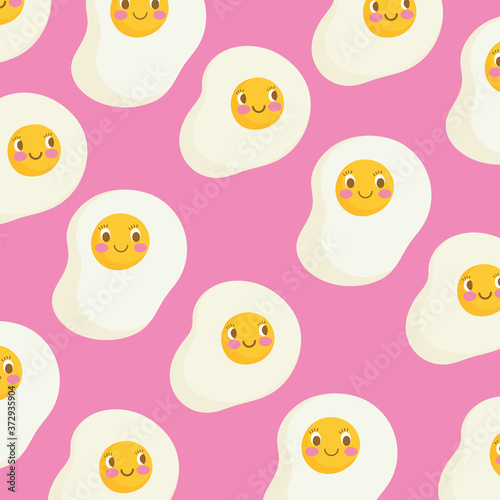 cute food pattern design, cartoon fried eggs breakfast