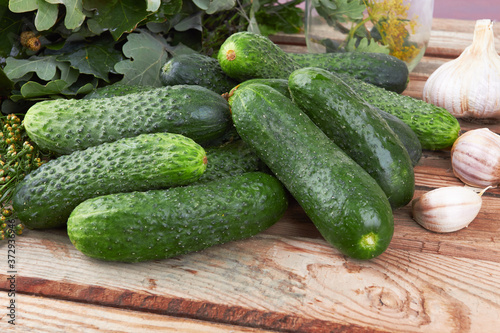 Cucumbers on a wooden surface