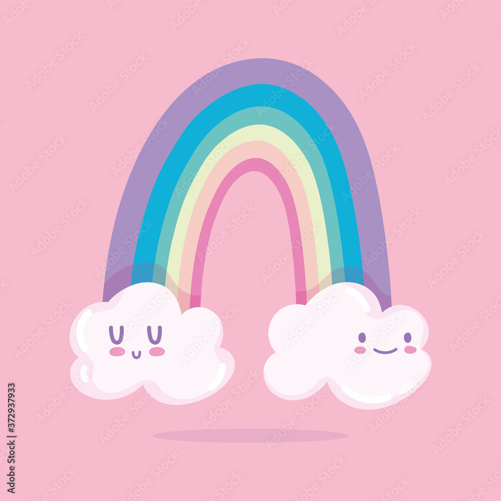 pink background rainbow cartoon clouds magic decoration pink background rainbow cartoon clouds magic decoration