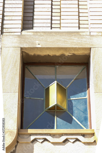 Art deco leaded glass transom window