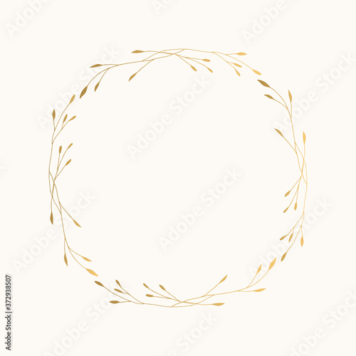 Summer gold wreath with herbs. Unique hand drawn design. Vector illustration.