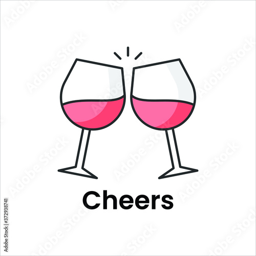 wine glass toasting together depicting celebration or cheers in flat vector icon