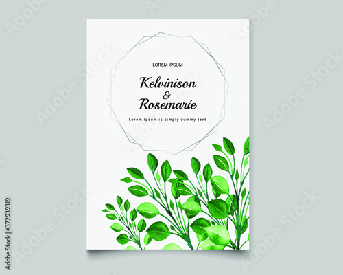 Hand-drawn watercolor floral  wedding invitation card 
