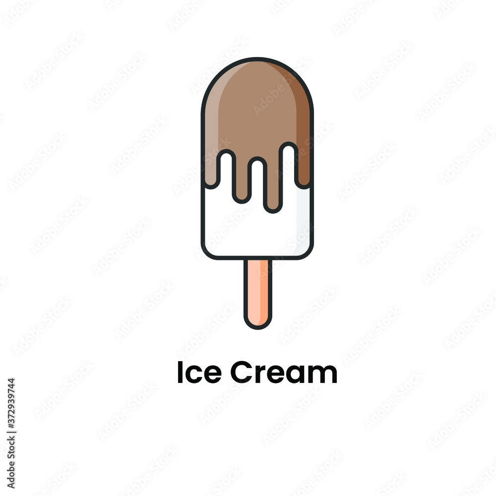 Fototapeta premium chocolate dripping ice cream stick, flat vector icon of Popsicle