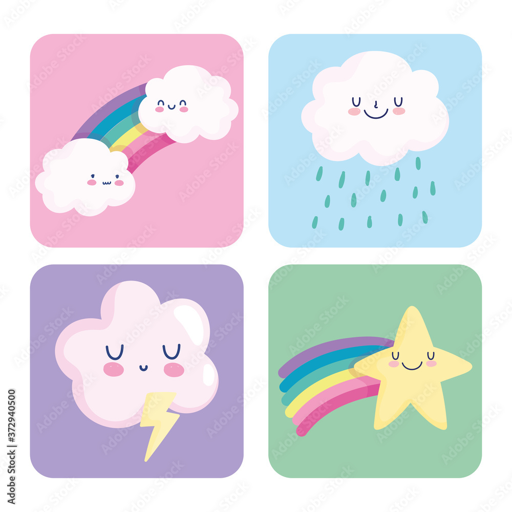 rainbow clouds shooting star thunderbolt rain cartoon decoration cards