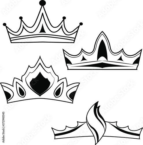  set of royal crowns black and white vector image