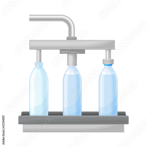 Conveyor Belt with Drinking Water Bottling Process Vector Illustration