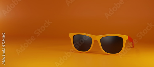 sun glasses on orange background. 3d rendering.