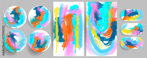 Set dijital art painting colorful creative backgrounds for social media templates. Pastel art colors