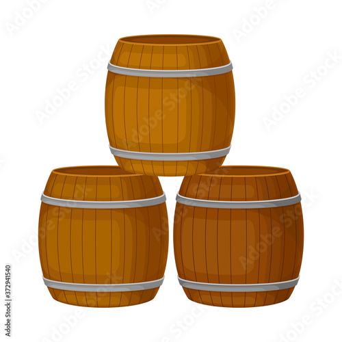 Rows of Grape Juice in Wooden Barrels Storing in Cellar Vector Illustration