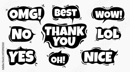 Quote text box comic cartoon style with expression word set collection, vector