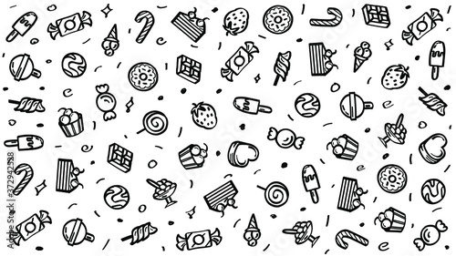 Abstract Doodle Elements Hand Drawn Collection Sweet Sketch Vector Design Style Background Candy Ice Cream Cakes Delicious Illustration Cartoon Icons