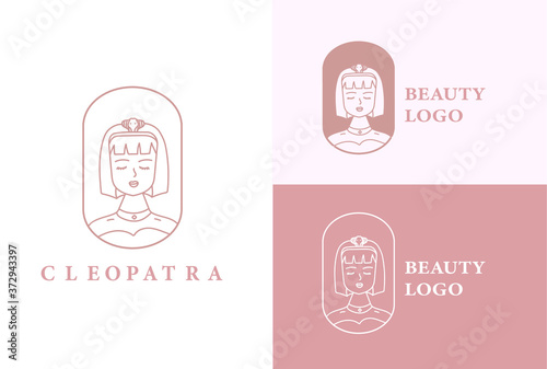 Beautiful and elegant cleopatra girl with her hairstyle logo for beauty company ,salon, spa,boutique , wedding business card ,monolines logo style