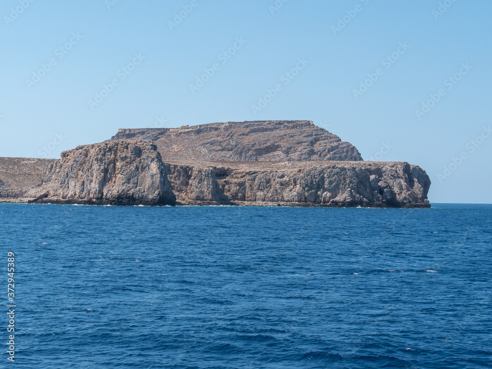 View of beautiful rocks from sea in Crete