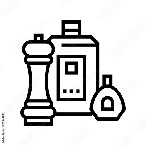 spice pepper, salt and sauce packages line icon vector. spice pepper, salt and sauce packages sign. isolated contour symbol black illustration