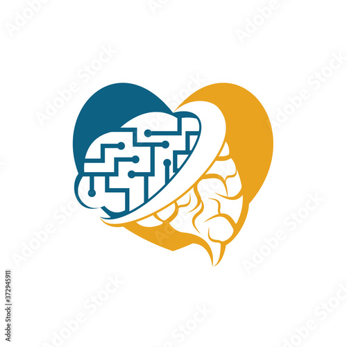 Neurology Logo template design. Digital brain in heart shape logo design.