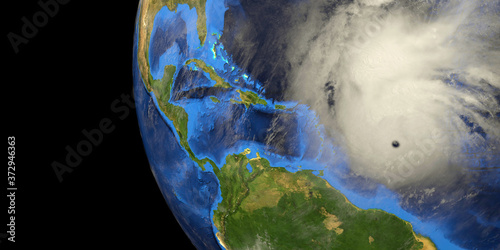 Hurricane shown from Space. Elements of this 3d illustration are furnished by NASA.